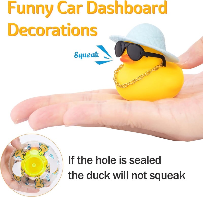 wonuu Rubber Duck Car Ornaments Duck Car Dashboard Decorations for Cute Car Accessories with Straw Hat Necklace Sun Umbrella and Sunglasses, Green - Image 5